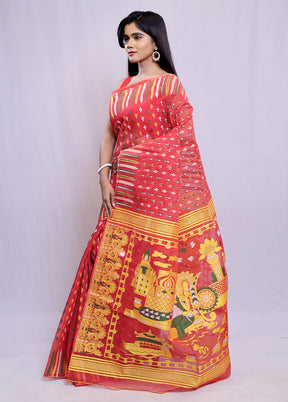 Red Tant Cotton Saree Without Blouse Piece - Indian Silk House Agencies