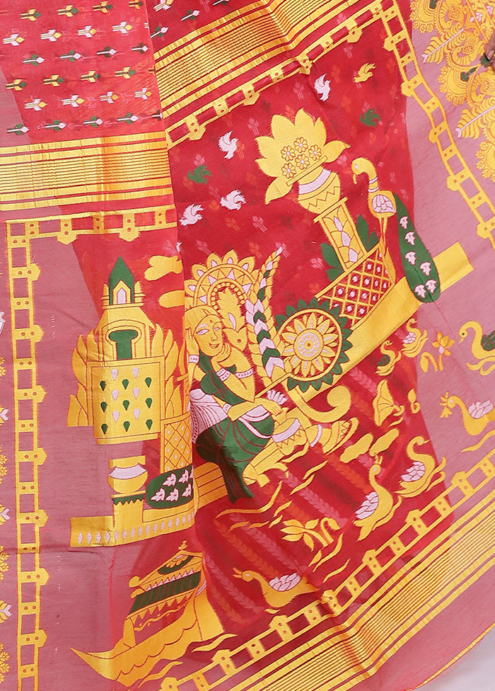 Red Tant Cotton Saree Without Blouse Piece - Indian Silk House Agencies