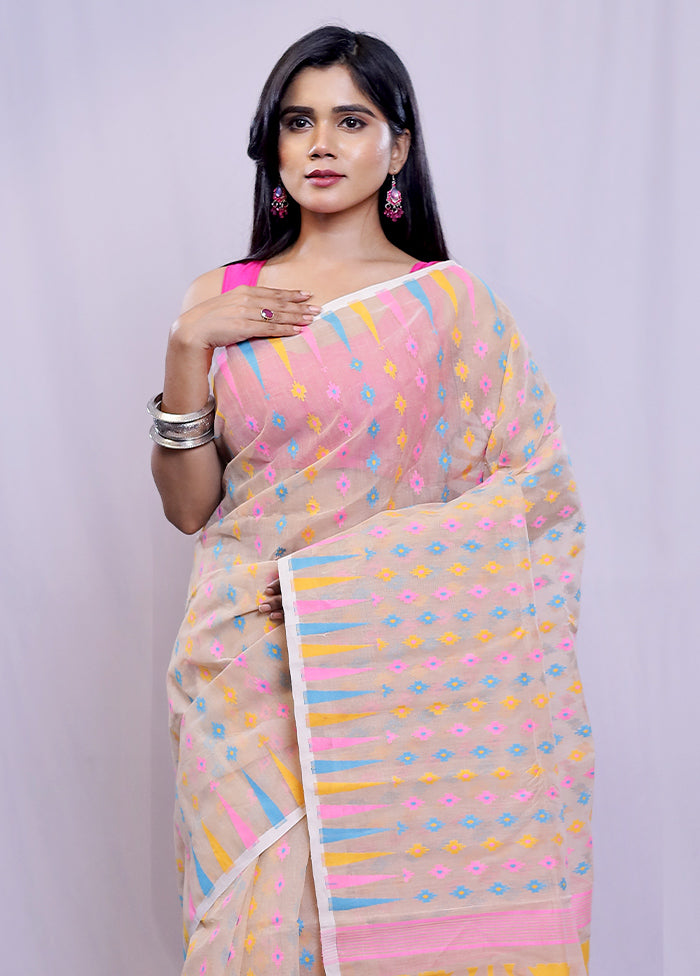 Cream Tant Cotton Saree Without Blouse Piece - Indian Silk House Agencies