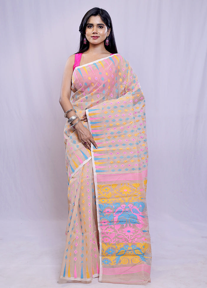 Cream Tant Cotton Saree Without Blouse Piece - Indian Silk House Agencies