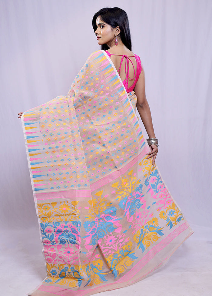 Cream Tant Cotton Saree Without Blouse Piece - Indian Silk House Agencies