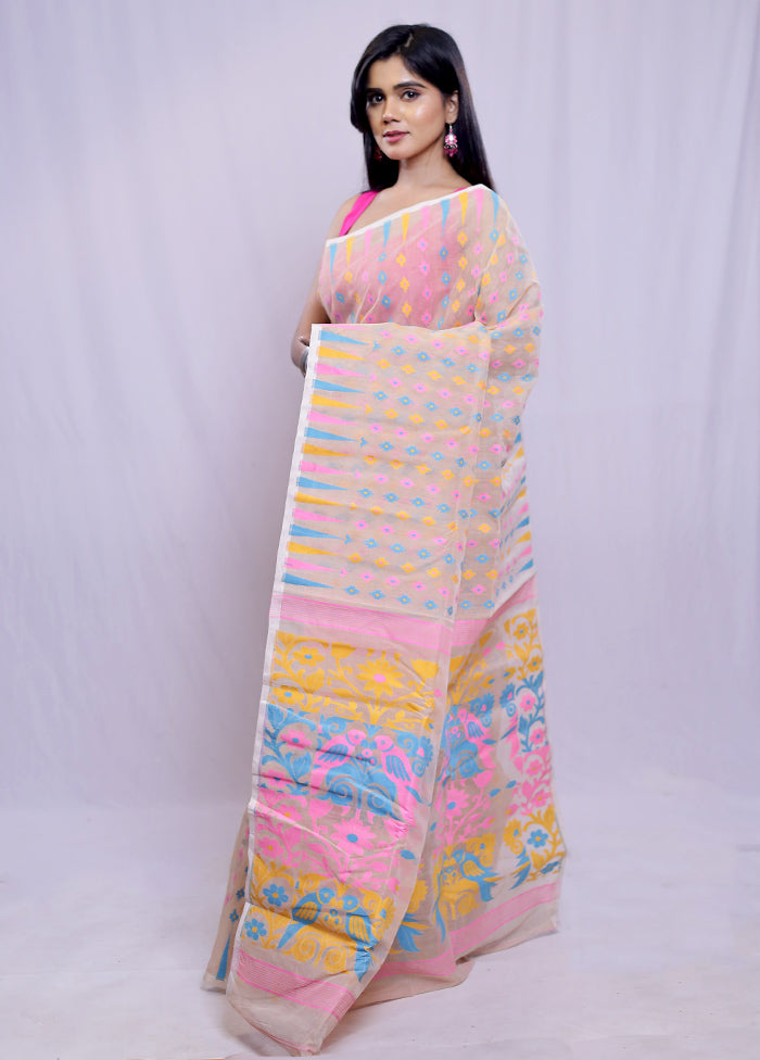 Cream Tant Cotton Saree Without Blouse Piece - Indian Silk House Agencies