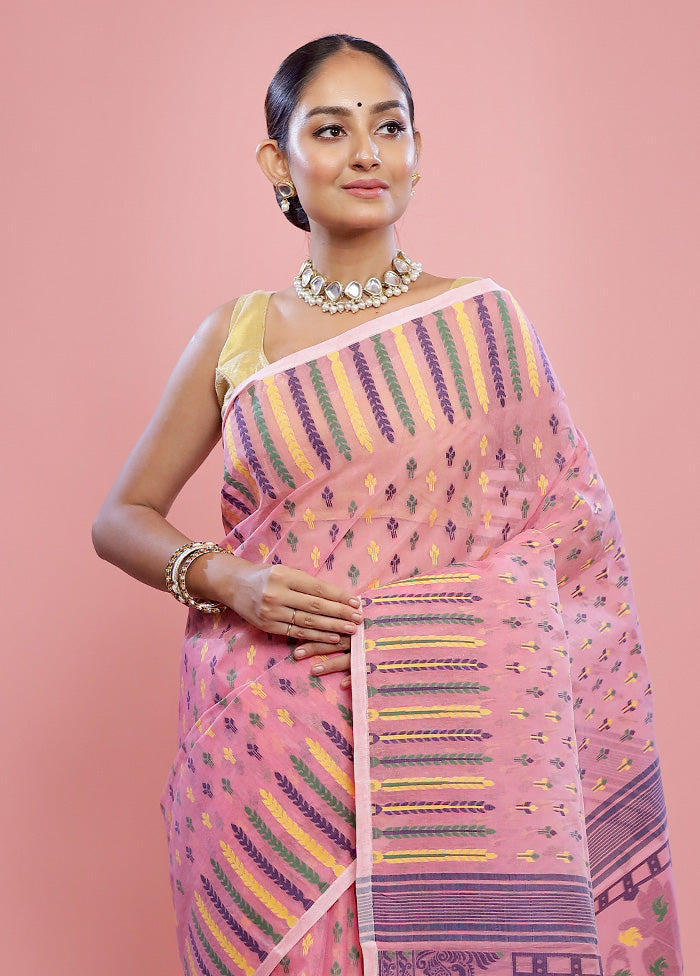 Pink Tant Cotton Saree Without Blouse Piece - Indian Silk House Agencies