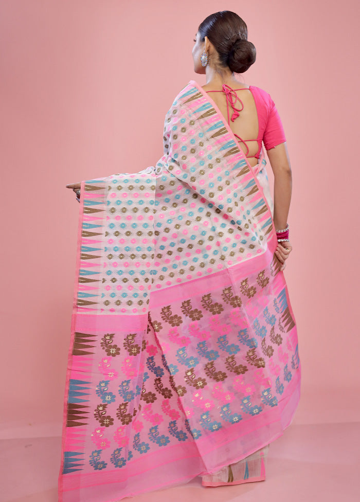 White Tant Cotton Saree Without Blouse Piece - Indian Silk House Agencies