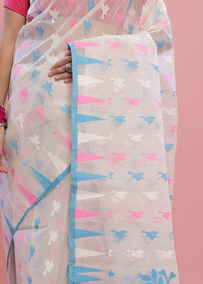 White Tant Cotton Saree Without Blouse Piece - Indian Silk House Agencies