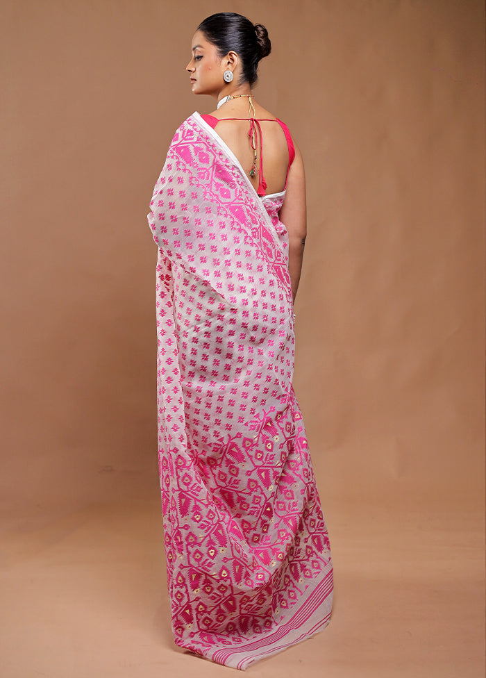 White Tant Jamdani Saree Without Blouse Piece