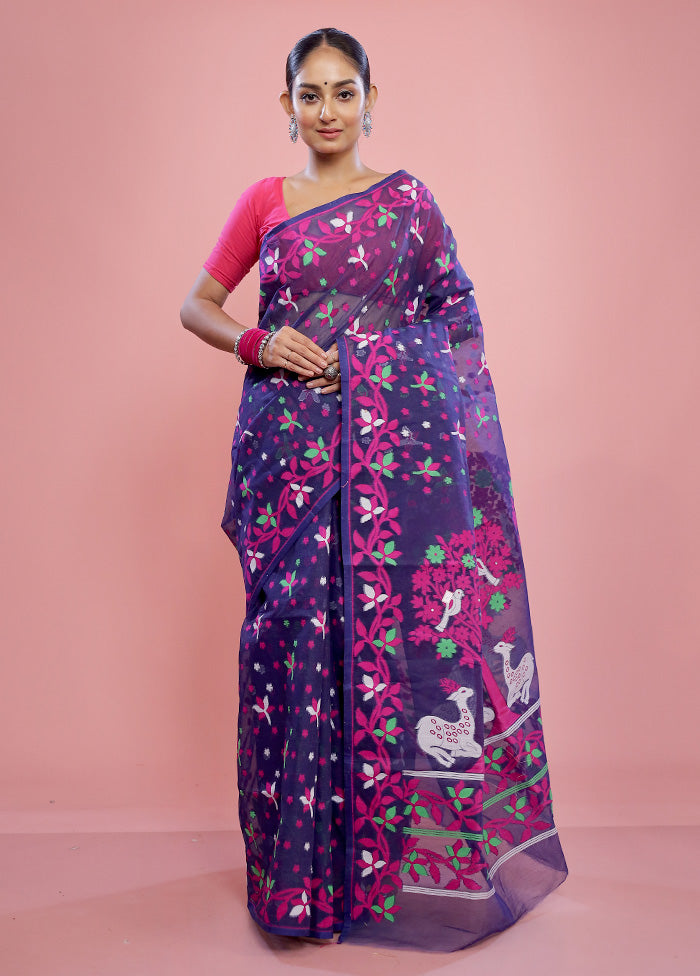 Blue Tant Cotton Saree Without Blouse Piece - Indian Silk House Agencies