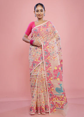 Cream Tant Cotton Saree Without Blouse Piece - Indian Silk House Agencies