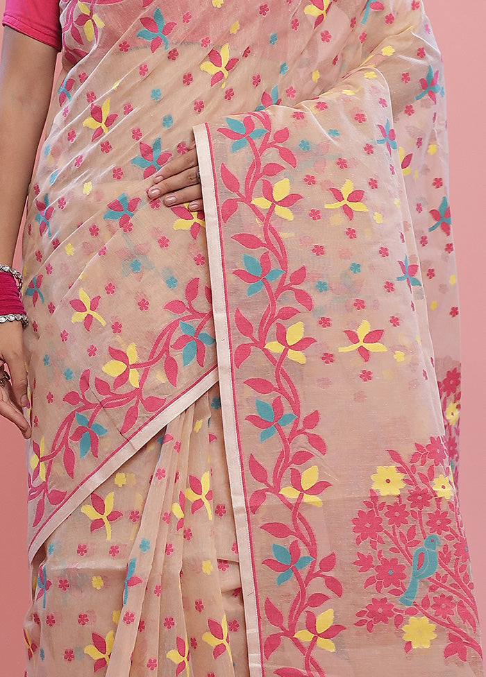 Cream Tant Cotton Saree Without Blouse Piece - Indian Silk House Agencies