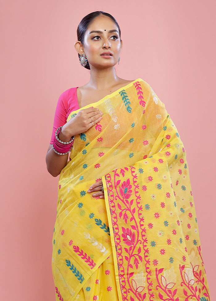 Yellow Tant Cotton Saree Without Blouse Piece - Indian Silk House Agencies