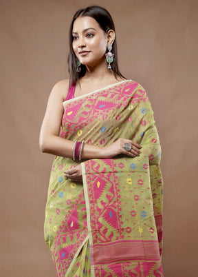 Green Tant Jamdani Saree Without Blouse Piece - Indian Silk House Agencies