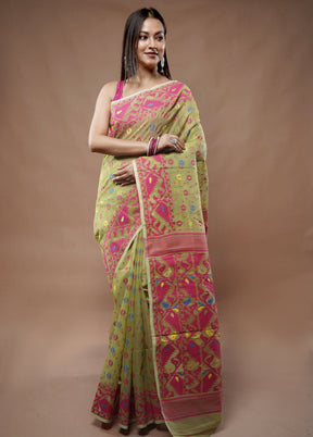 Green Tant Jamdani Saree Without Blouse Piece - Indian Silk House Agencies