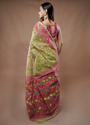 Green Tant Jamdani Saree Without Blouse Piece - Indian Silk House Agencies