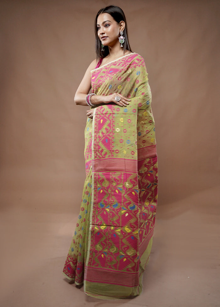 Green Tant Jamdani Saree Without Blouse Piece - Indian Silk House Agencies