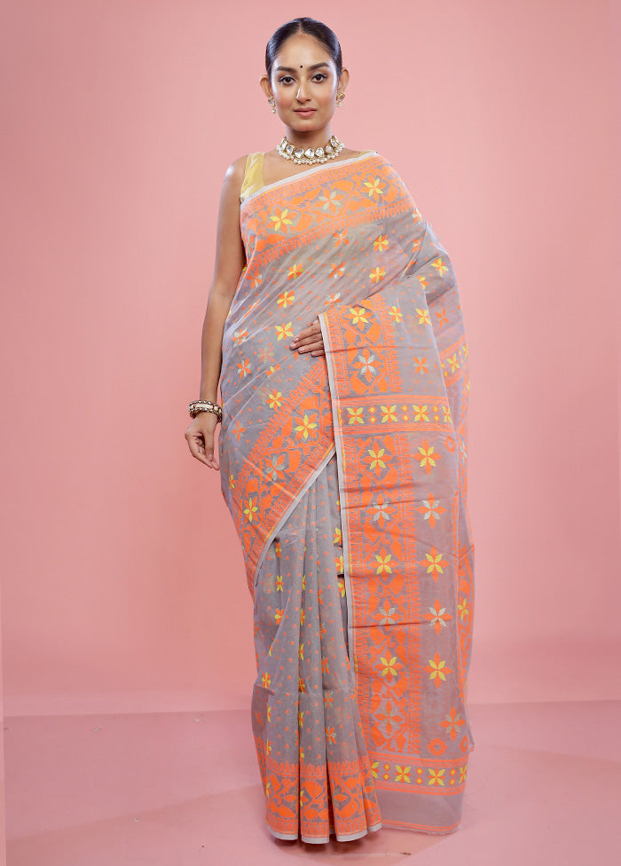 Grey Tant Cotton Saree Without Blouse Piece - Indian Silk House Agencies