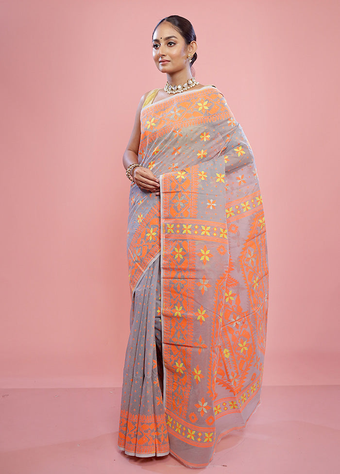 Grey Tant Cotton Saree Without Blouse Piece - Indian Silk House Agencies