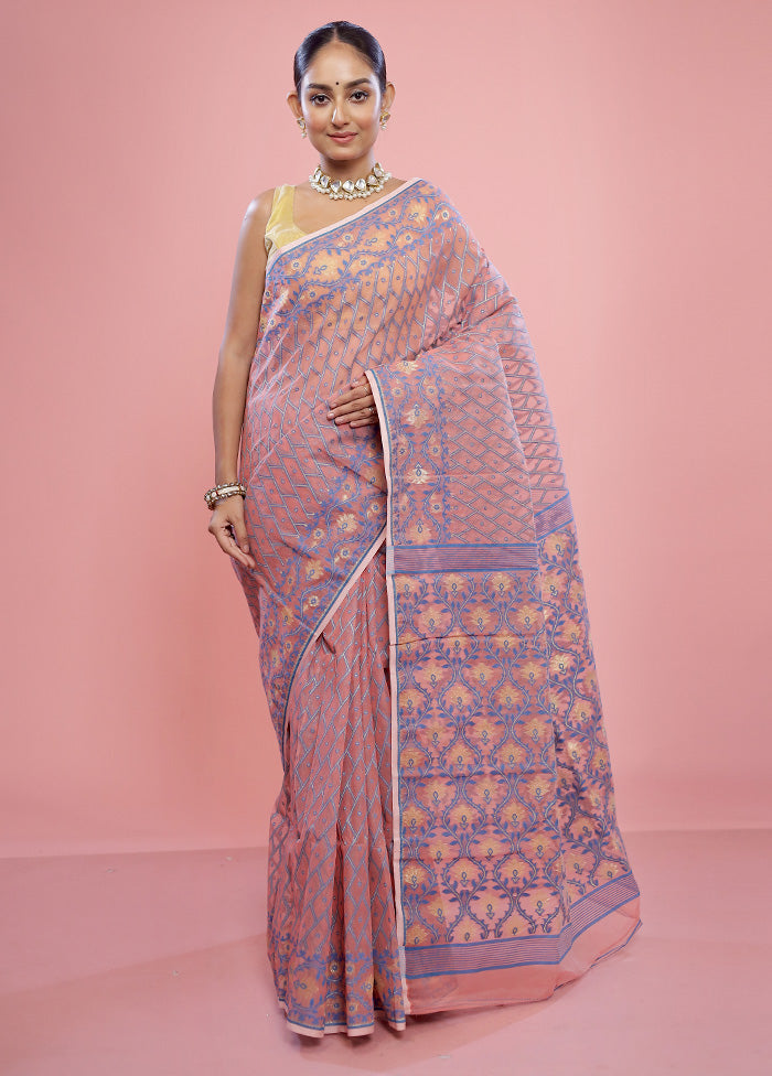 Peach Tant Cotton Saree Without Blouse Piece - Indian Silk House Agencies