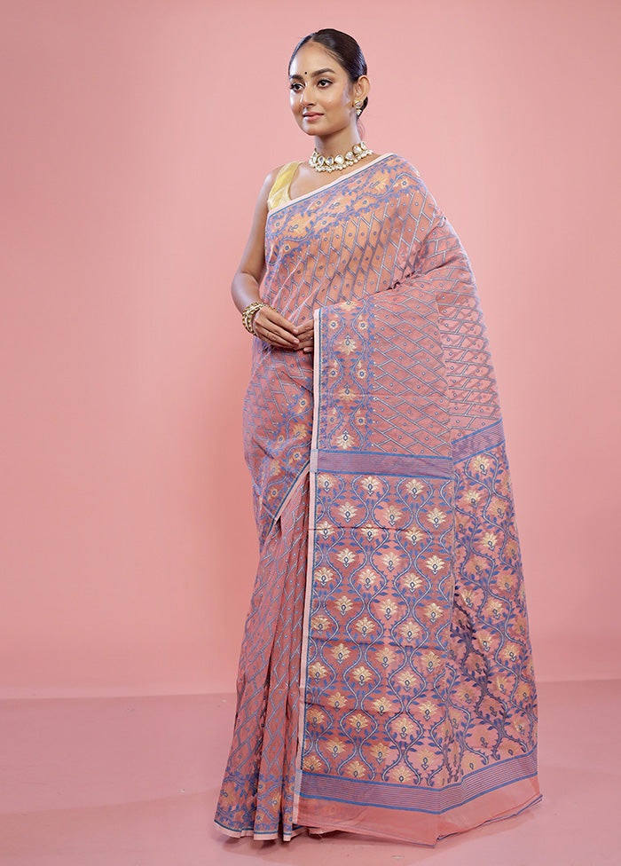 Peach Tant Cotton Saree Without Blouse Piece - Indian Silk House Agencies