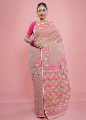 Cream Tant Cotton Saree Without Blouse Piece - Indian Silk House Agencies