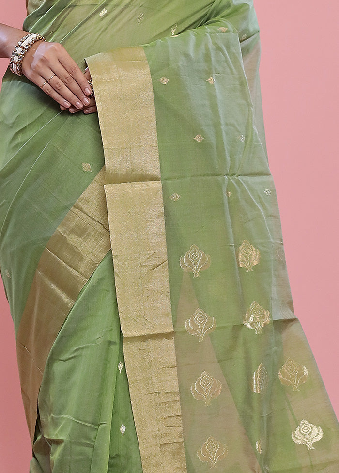 Green Chanderi Cotton Saree With Blouse Piece - Indian Silk House Agencies