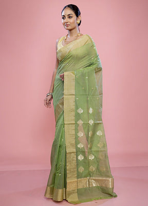 Green Chanderi Cotton Saree With Blouse Piece - Indian Silk House Agencies