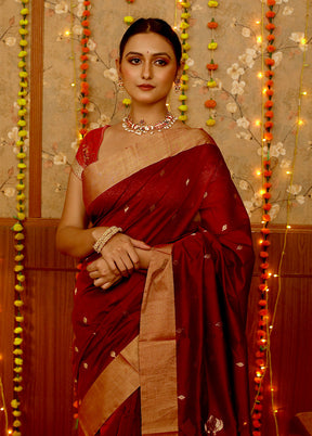 Maroon Chanderi Cotton Saree With Blouse Piece - Indian Silk House Agencies