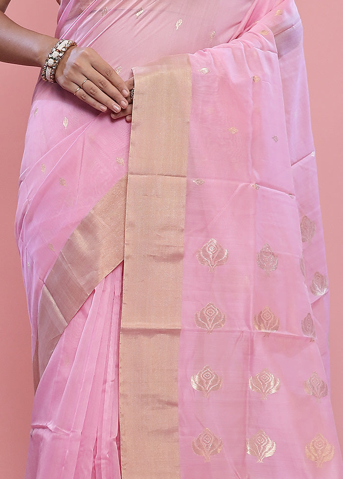 Pink Chanderi Cotton Saree With Blouse Piece - Indian Silk House Agencies