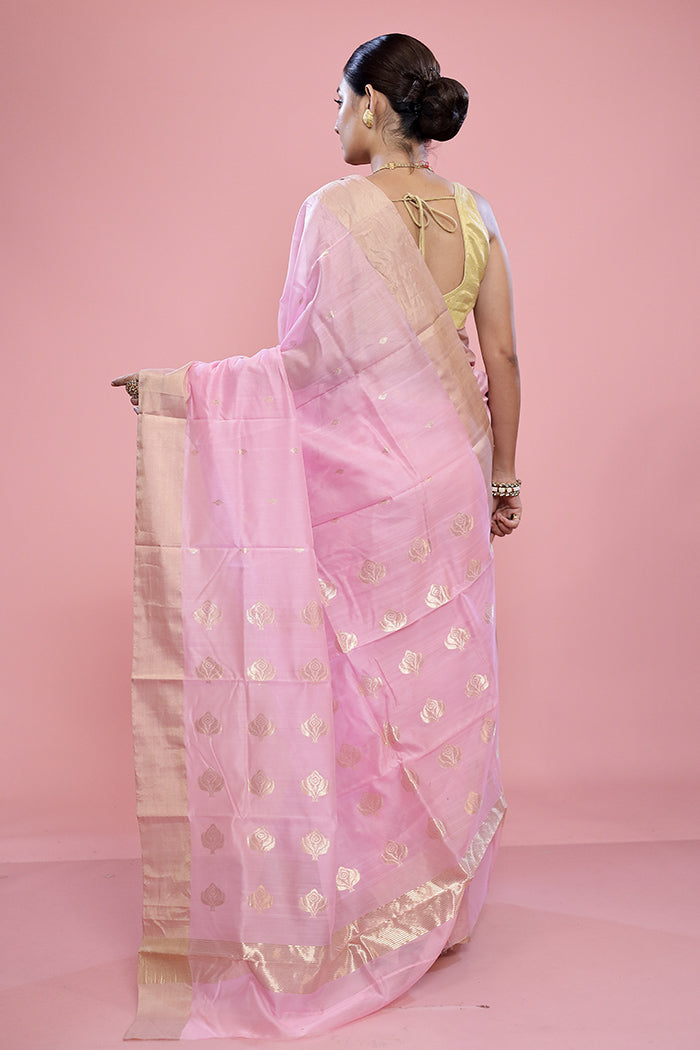 Pink Chanderi Cotton Saree With Blouse Piece - Indian Silk House Agencies