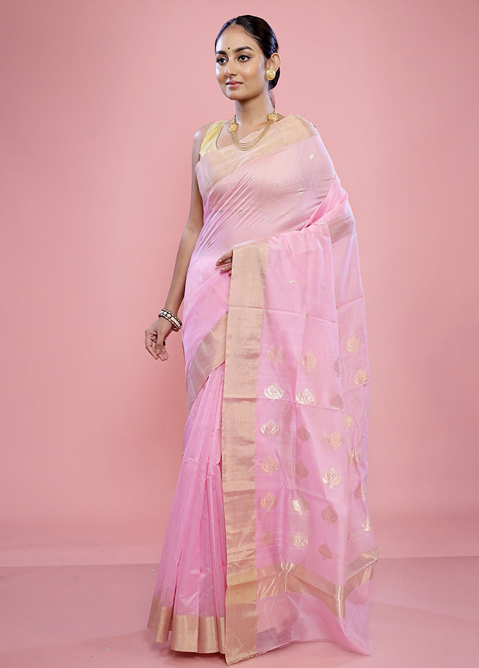 Pink Chanderi Cotton Saree With Blouse Piece - Indian Silk House Agencies