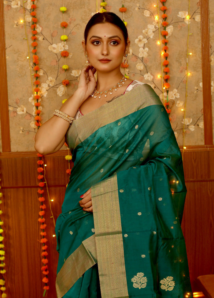 Green Chanderi Cotton Saree With Blouse Piece - Indian Silk House Agencies