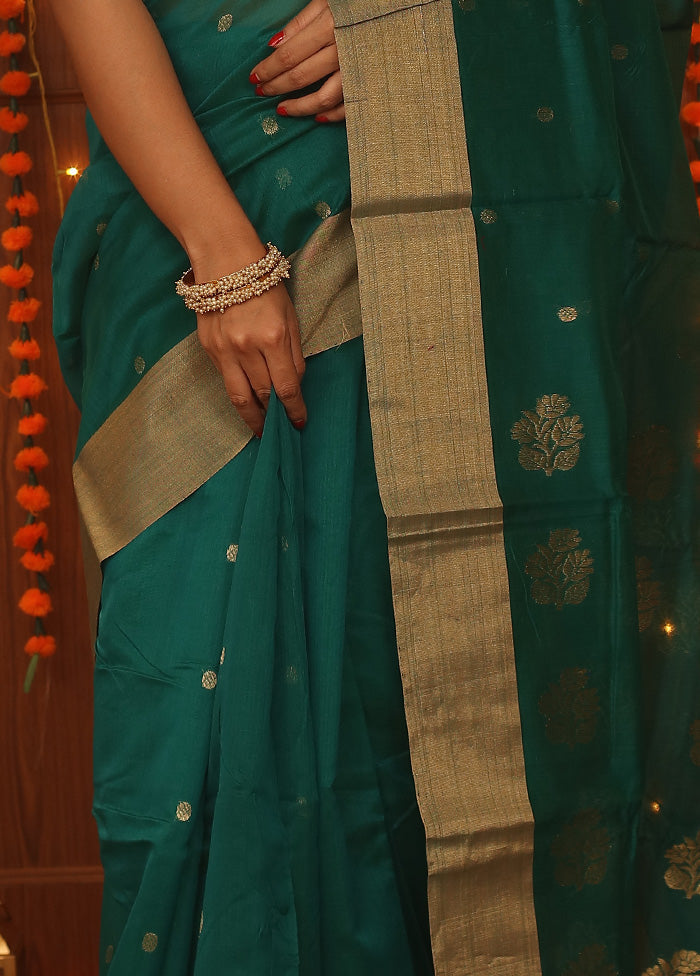 Green Chanderi Cotton Saree With Blouse Piece - Indian Silk House Agencies