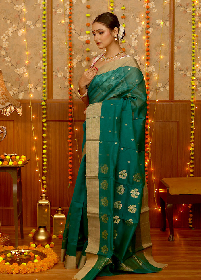 Green Chanderi Cotton Saree With Blouse Piece - Indian Silk House Agencies