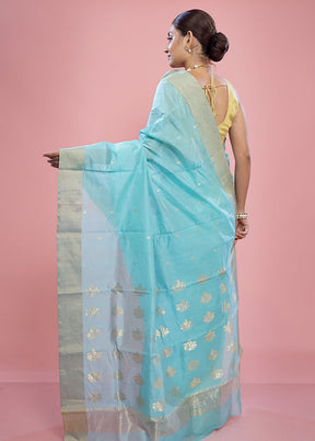 Blue Chanderi Cotton Saree With Blouse Piece - Indian Silk House Agencies