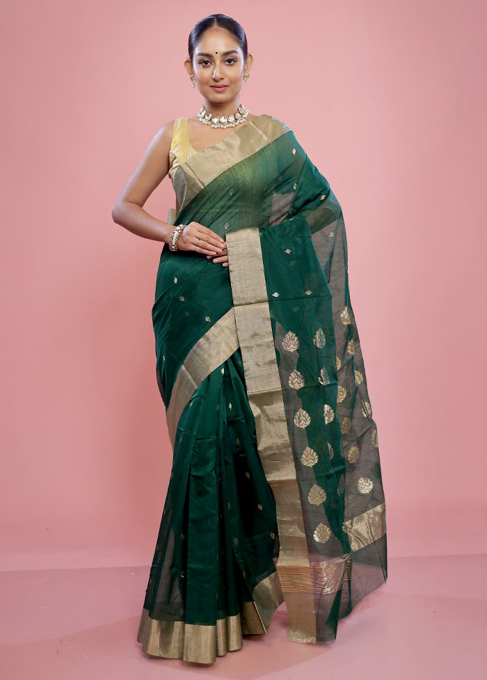 Green Chanderi Cotton Saree With Blouse Piece - Indian Silk House Agencies