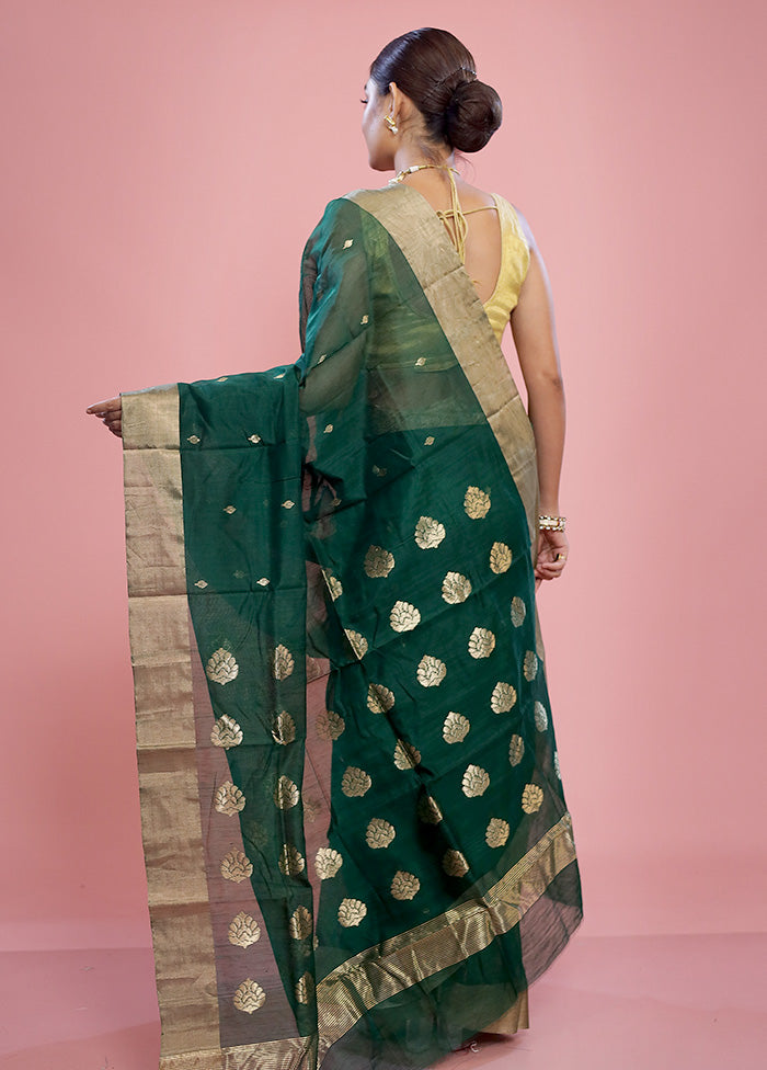 Green Chanderi Cotton Saree With Blouse Piece - Indian Silk House Agencies