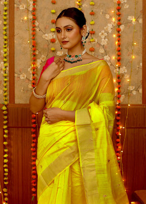 Yellow Chanderi Pure Cotton Saree With Blouse Piece - Indian Silk House Agencies