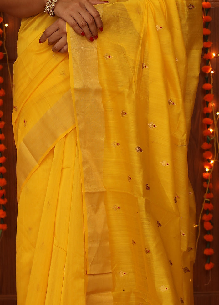 Yellow Chanderi Pure Cotton Saree With Blouse Piece - Indian Silk House Agencies