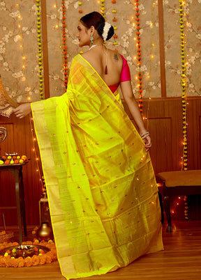 Yellow Chanderi Pure Cotton Saree With Blouse Piece - Indian Silk House Agencies