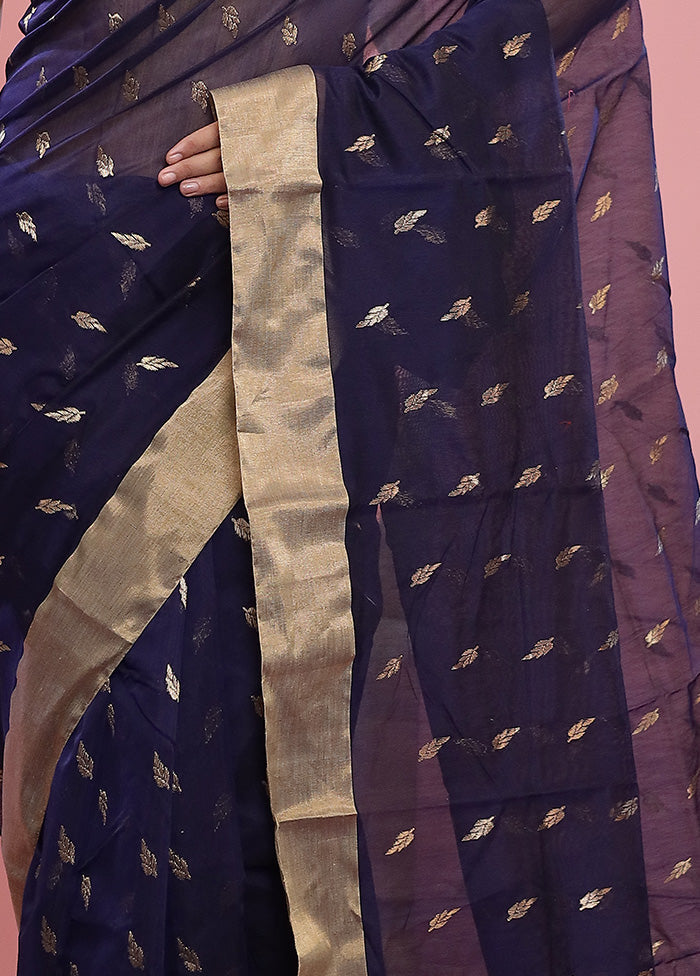 Blue Chanderi Pure Cotton Saree With Blouse Piece - Indian Silk House Agencies