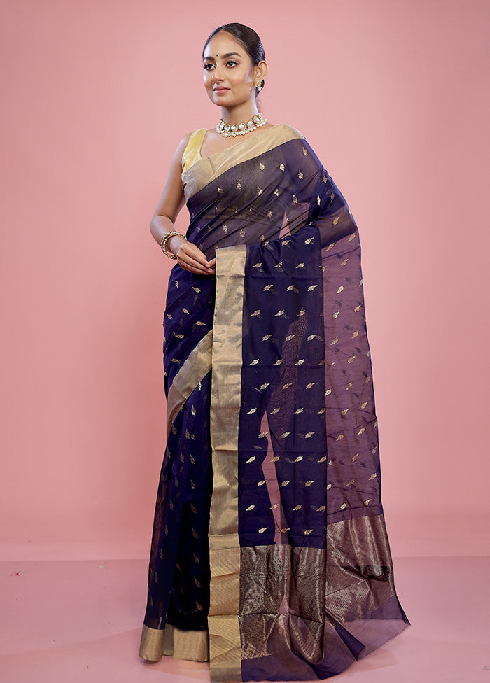 Blue Chanderi Pure Cotton Saree With Blouse Piece - Indian Silk House Agencies