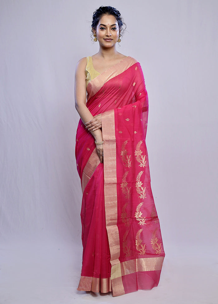 Pink Chanderi Cotton Saree With Blouse Piece - Indian Silk House Agencies