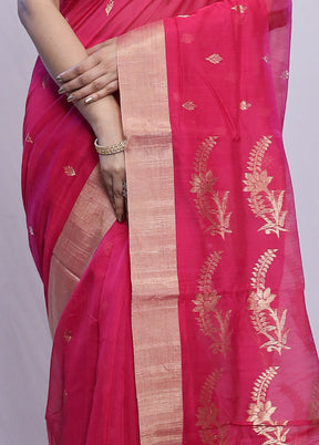 Pink Chanderi Cotton Saree With Blouse Piece - Indian Silk House Agencies