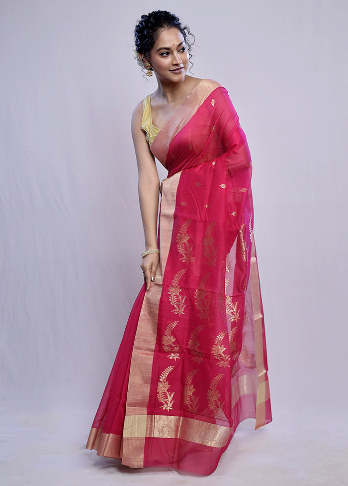 Pink Chanderi Cotton Saree With Blouse Piece - Indian Silk House Agencies