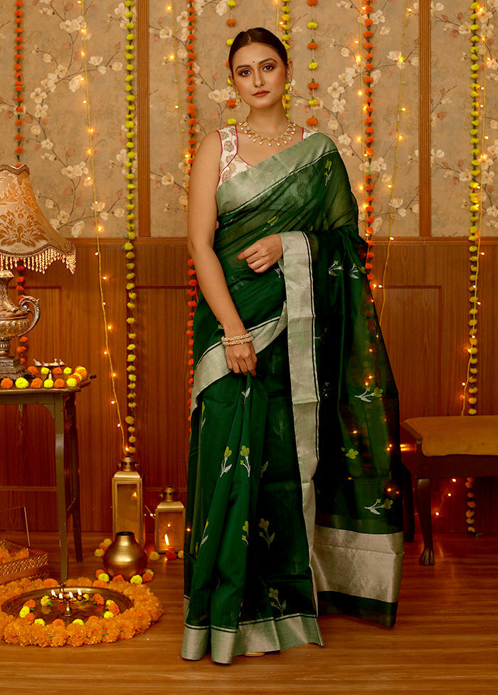 Green Chanderi Pure Cotton Saree With Blouse Piece - Indian Silk House Agencies