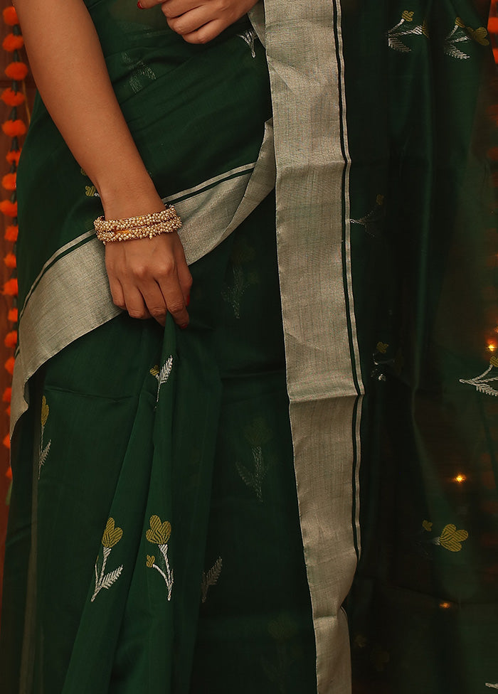 Green Chanderi Pure Cotton Saree With Blouse Piece - Indian Silk House Agencies