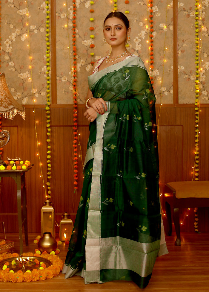 Green Chanderi Pure Cotton Saree With Blouse Piece - Indian Silk House Agencies