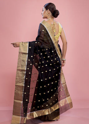 Black Chanderi Pure Cotton Saree With Blouse Piece - Indian Silk House Agencies