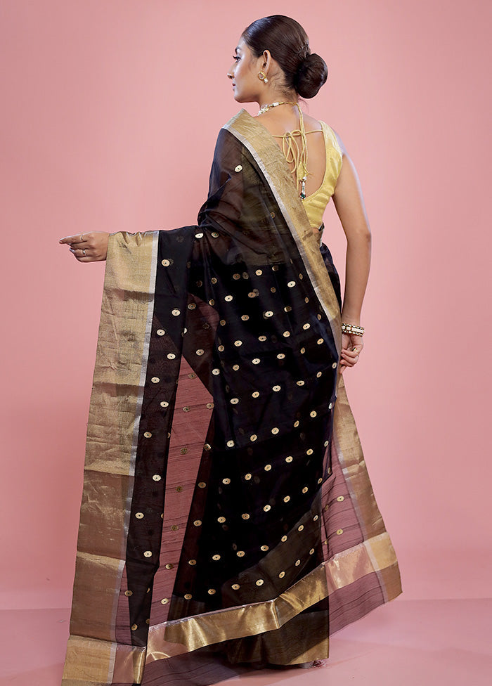 Black Chanderi Pure Cotton Saree With Blouse Piece - Indian Silk House Agencies