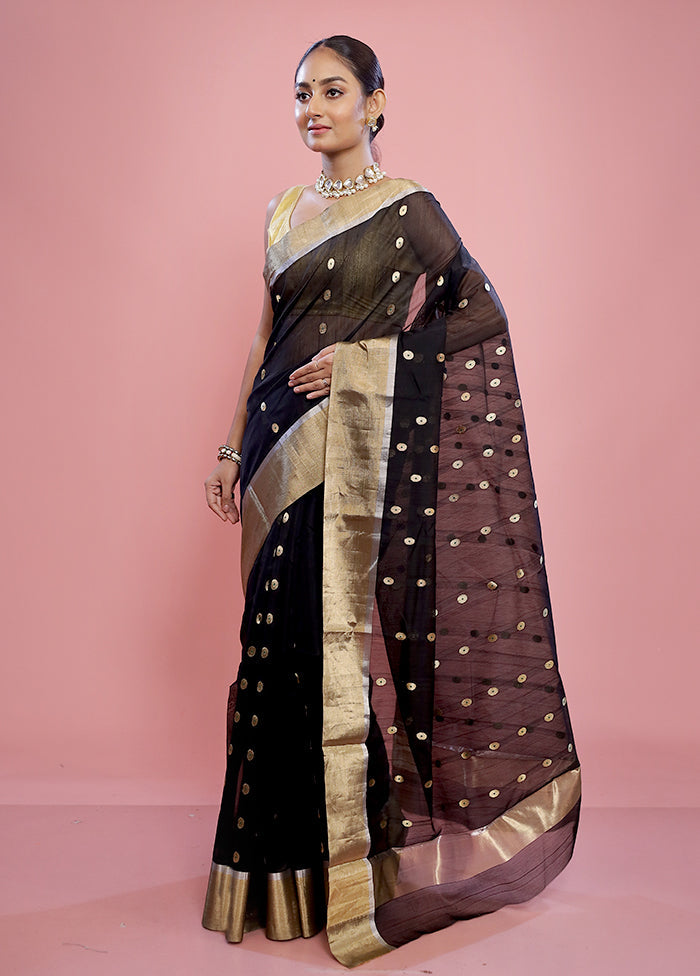 Black Chanderi Pure Cotton Saree With Blouse Piece - Indian Silk House Agencies