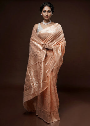 Peach Cotton Saree With Blouse Piece - Indian Silk House Agencies